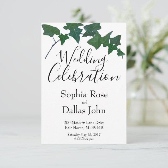Classic Elegant Green English Ivy Wedding Invitation (Standing Front)