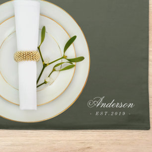 Classic Elegant Green Family Name Christmas Table Cloth Placemat