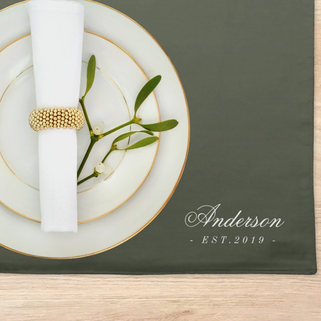 Classic Elegant Green Family Name Christmas Table Cloth Placemat (Creator Uploaded)