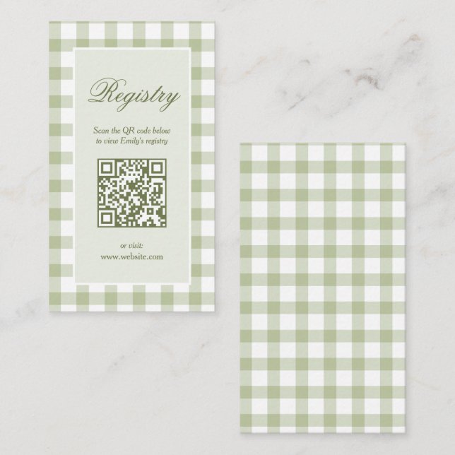 Classic Elegant Green Gingham Baby Shower Registry Enclosure Card (Front/Back)