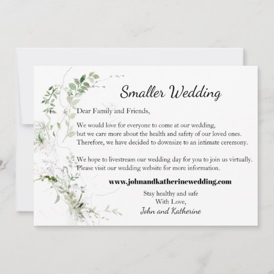 Classic Elegant Green Leaves Smaller Wedding Announcement