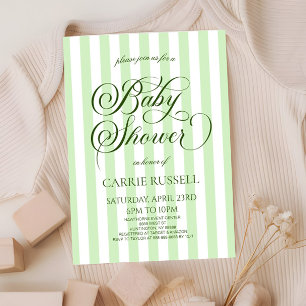 Classic Elegant Green Stripes Baby Shower Invitation