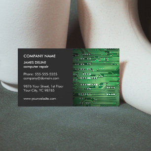 Classic Elegant Grey Green Circuit Computer Repair Business Card