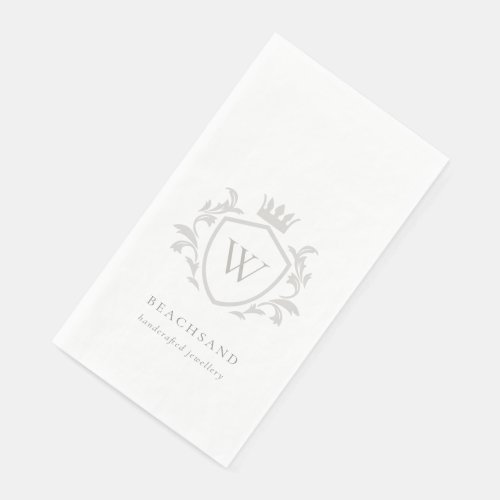 Classic Elegant Grey Monogram Floral Crown Crest Paper Guest Towels