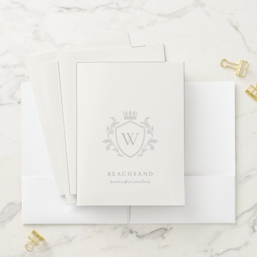 Classic Elegant Grey Monogram Floral Crown Crest Pocket Folder