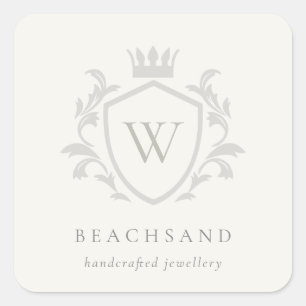 Classic Elegant Grey Monogram Floral Crown Crest Square Sticker