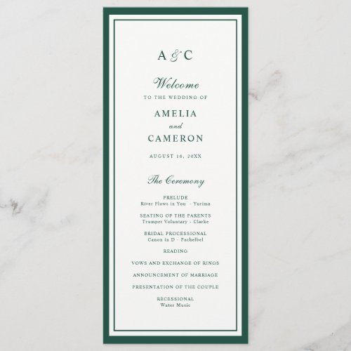 Classic Elegant Hunter Green Frame Wedding Program