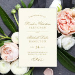Classic Elegant Ivory Antique Gold Wedding Program<br><div class="desc">Refined script and distinguished serif typography present "The Wedding Of" on a soft ivory background with warm antique gold accents. A graceful scroll flourish adds a polished finishing touch to this classic ceremony program. Inside pages are fully customizable for your bridal party, ceremony order, and a personal thank you message...</div>