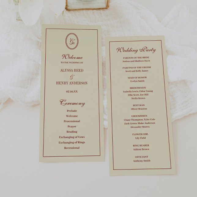 Classic Elegant Ivory Monogram Wedding Ceremony Program (Creator Uploaded)