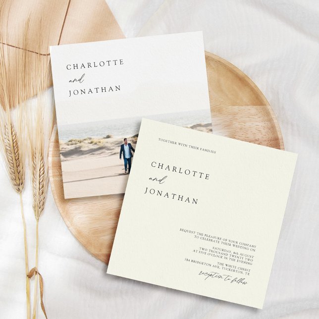 Classic Elegant Ivory Photo Square Wedding Invitation (Creator Uploaded)