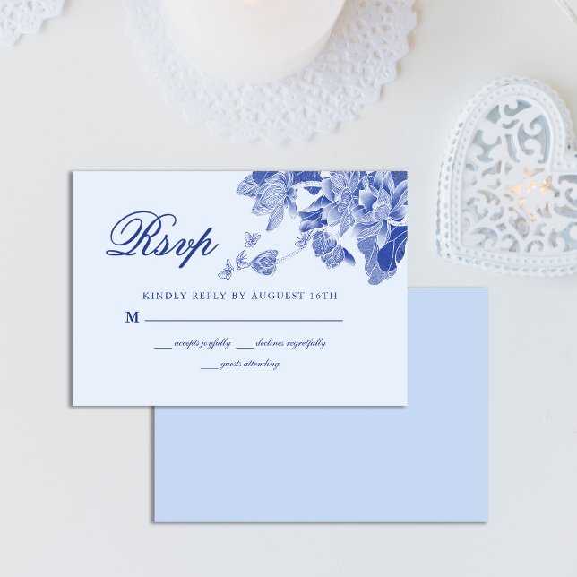 Classic Elegant Light Blue White Floral Wedding RSVP Card (Creator Uploaded)