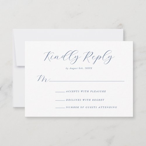 Classic Elegant Light Navy Blue Romatic Wedding RSVP Card