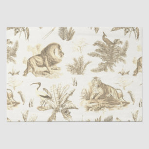 Classic Elegant Lion Tiger Beige Toile  Tissue Paper