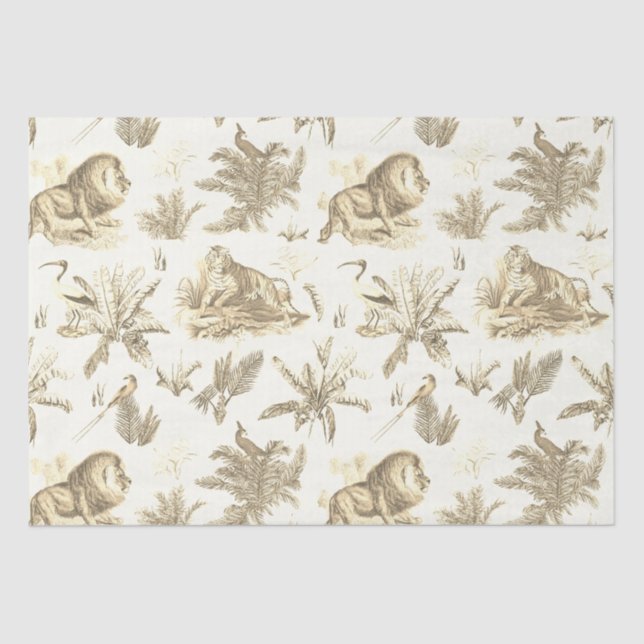 Classic Elegant Lion Tiger Beige Toile  Tissue Paper (Front)