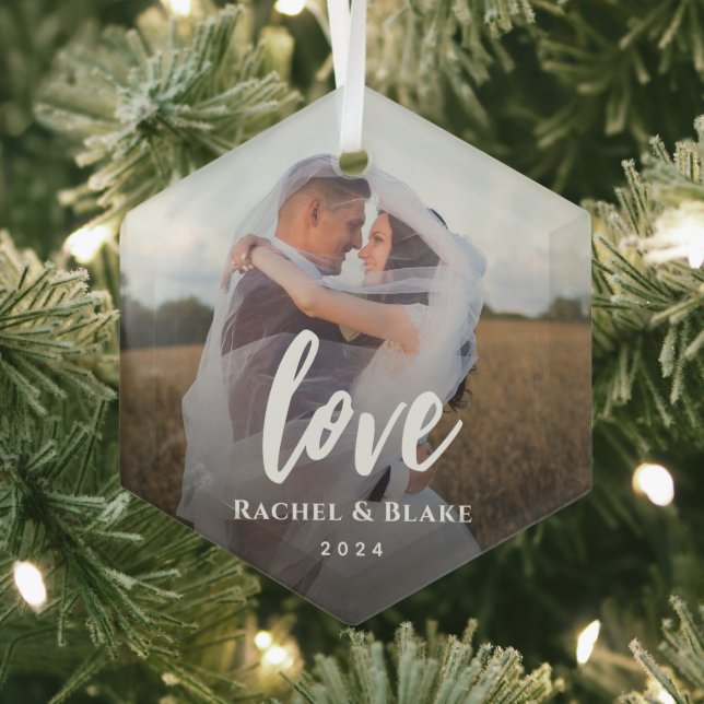 Classic Elegant Love Photo Glass Ornament (Insitu)