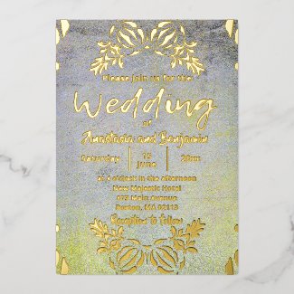 Classic Elegant Luxury Baroque Gold Border Wedding Foil Holiday Card