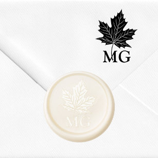 Classic Elegant Maple Leaf Custom Initials Wax Seal Sticker