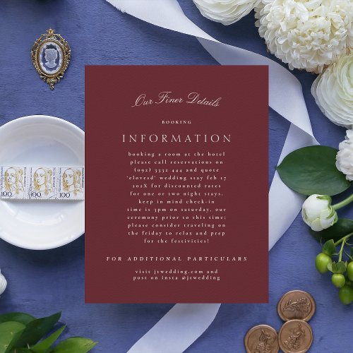 Classic Elegant Maroon Burgundy Formal Wedding Enclosure Card