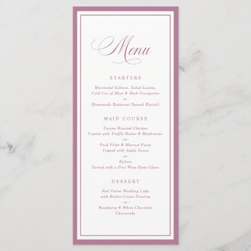 Classic Elegant Mauve Frame Wedding Menu