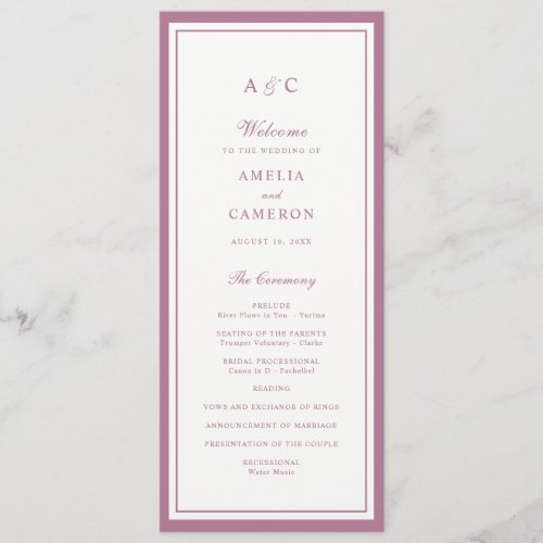 Classic Elegant Mauve Rose Frame Wedding Program
