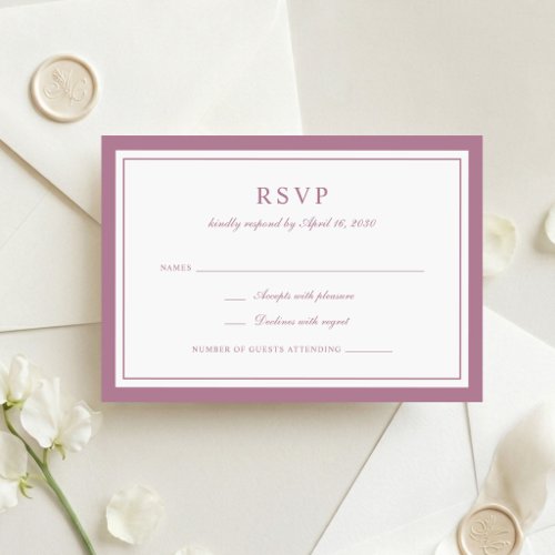 Classic Elegant Mauve Rose Frame Wedding RSVP Invitation