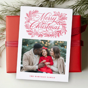 Classic Elegant Merry Christmas Botanical Holiday Letterpress Photo Cards