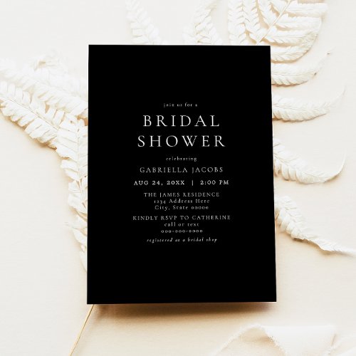 Classic Elegant Minimalist Black Bridal Shower Invitation