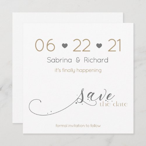 Classic Elegant Minimalist Gold Grey Save the Date Invitation