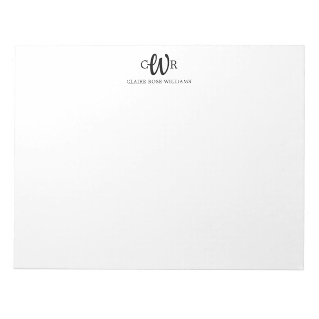 Classic Elegant Modern 3 Monogram Initial Script Notepad (Front)
