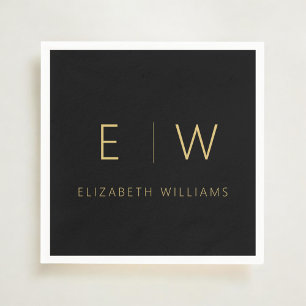 Classic Elegant Modern Minimalist Black Gold Napkins