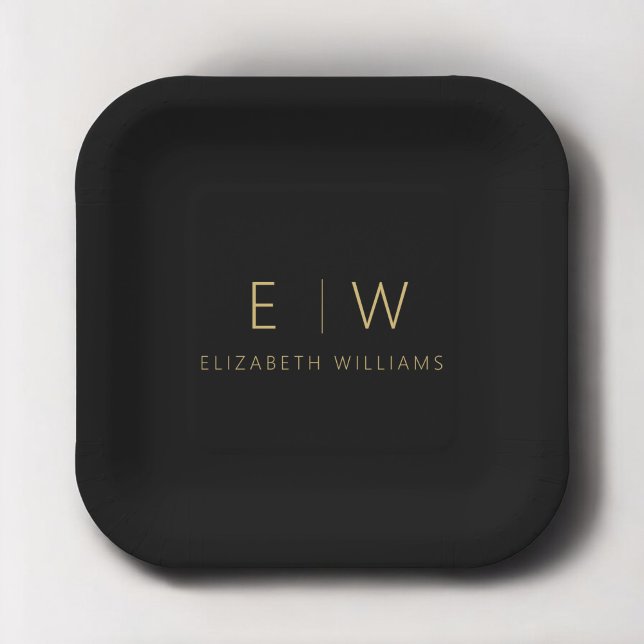 Classic Elegant Modern Minimalist Black Gold Paper Plates (Creator Uploaded)