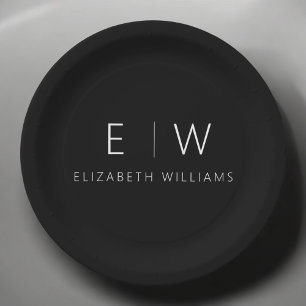 Classic Elegant Modern Minimalist Black White Paper Plates