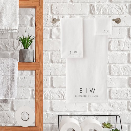 Classic Elegant Modern Minimalist Monogram Name Bath Towel Set
