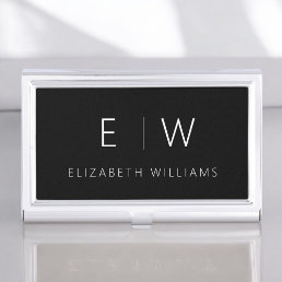 Classic Elegant Modern Minimalist Monogram Name Business Card Case