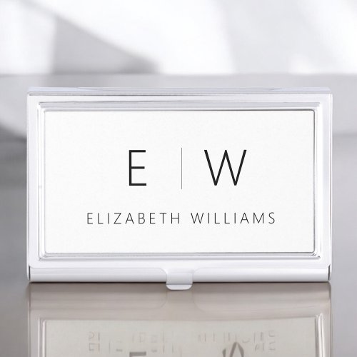 Classic Elegant Modern Minimalist Monogram Name Business Card Case