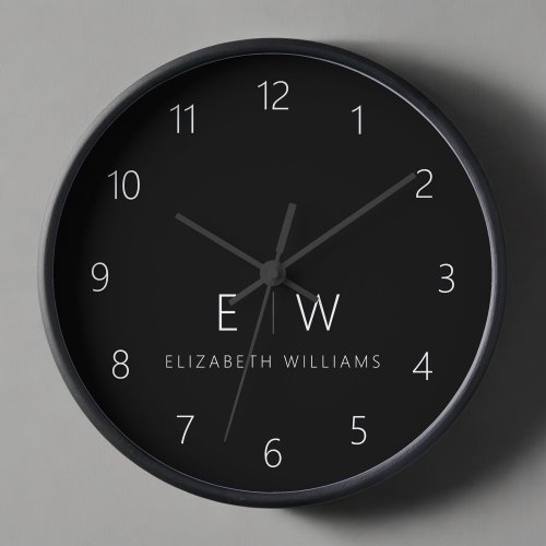 Classic Elegant Modern Minimalist Monogram Name Clock