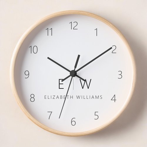 Classic Elegant Modern Minimalist Monogram Name Clock