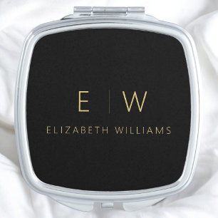 Classic Elegant Modern Minimalist Monogram Name Compact Mirror
