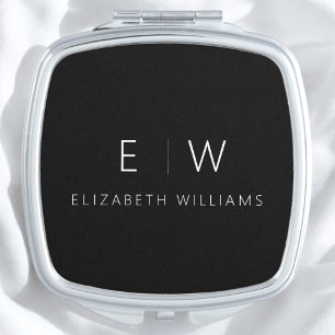 Classic Elegant Modern Minimalist Monogram Name  Compact Mirror