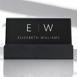 Classic Elegant Modern Minimalist Monogram Name Desk Business Card Holder