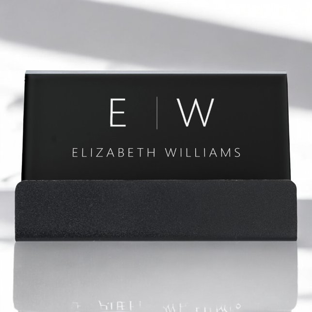 Classic Elegant Modern Minimalist Monogram Name Desk Business Card Holder (Creator Uploaded)