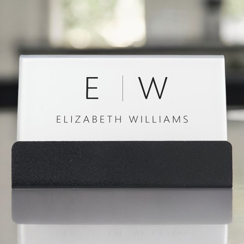 Classic Elegant Modern Minimalist Monogram Name Desk Business Card Holder