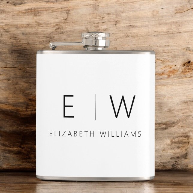 Classic Elegant Modern Minimalist Monogram Name Flask (Creator Uploaded)