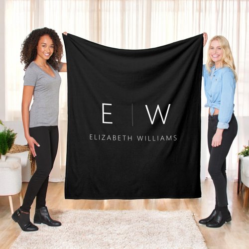 Classic Elegant Modern Minimalist Monogram Name Fleece Blanket