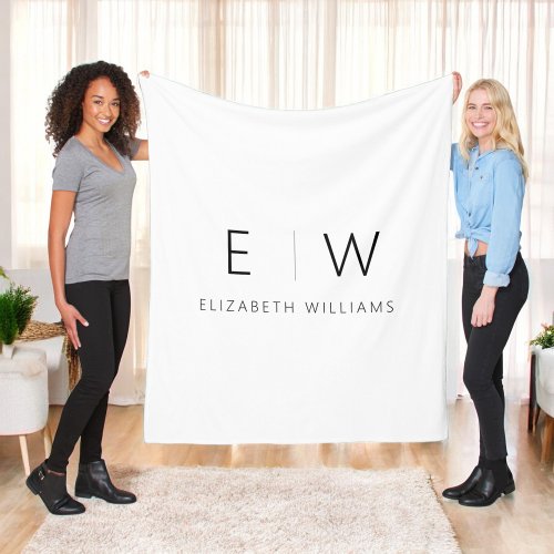 Classic Elegant Modern Minimalist Monogram Name Fleece Blanket