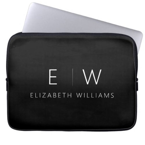 Classic Elegant Modern Minimalist Monogram Name Laptop Sleeve