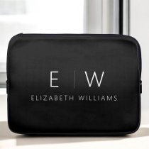 Classic Elegant Modern Minimalist Monogram Name Laptop Sleeve