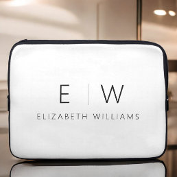 Classic Elegant Modern Minimalist Monogram Name Laptop Sleeve