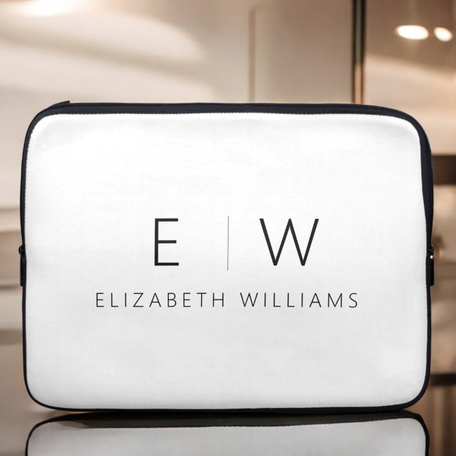 Classic Elegant Modern Minimalist Monogram Name Laptop Sleeve (Creator Uploaded)