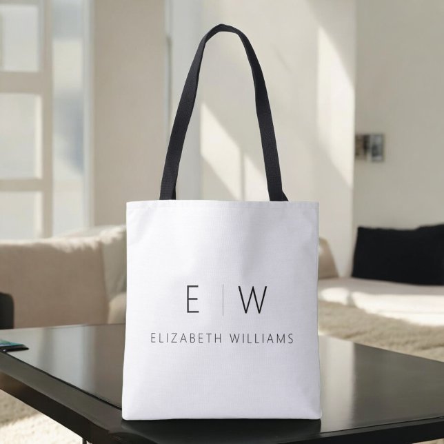 Classic Elegant Modern Minimalist Monogram Name Tote Bag (Creator Uploaded)